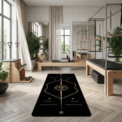 tapis-pilates-noir-et-or-dans-salle-sport-a-domicile