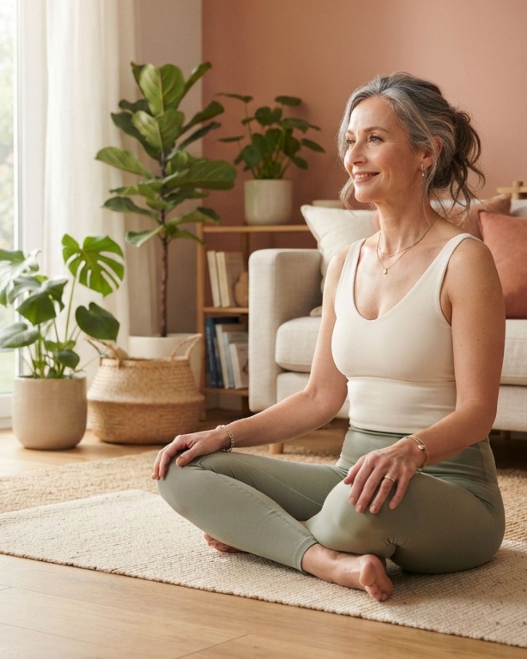 Yoga femme pensant à sa rentrée à domicile