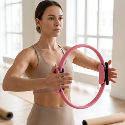 Anneau pilates  femme en entrainement des bras