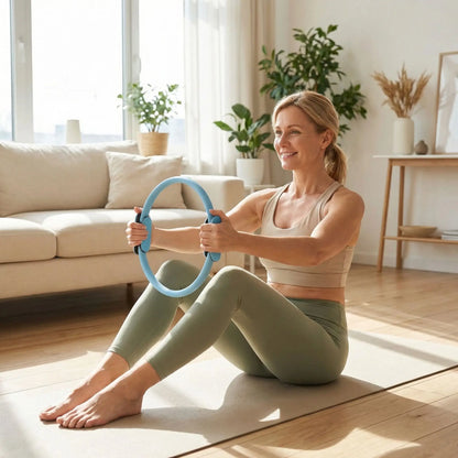anneau Pilates femme exercices dans salon