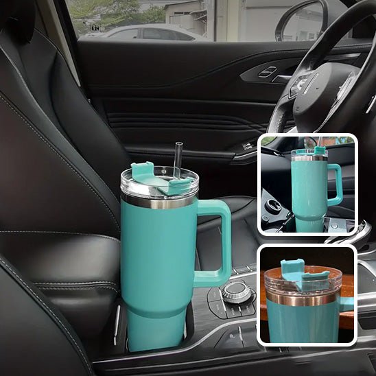 bouteille isatherme verte dans voiture