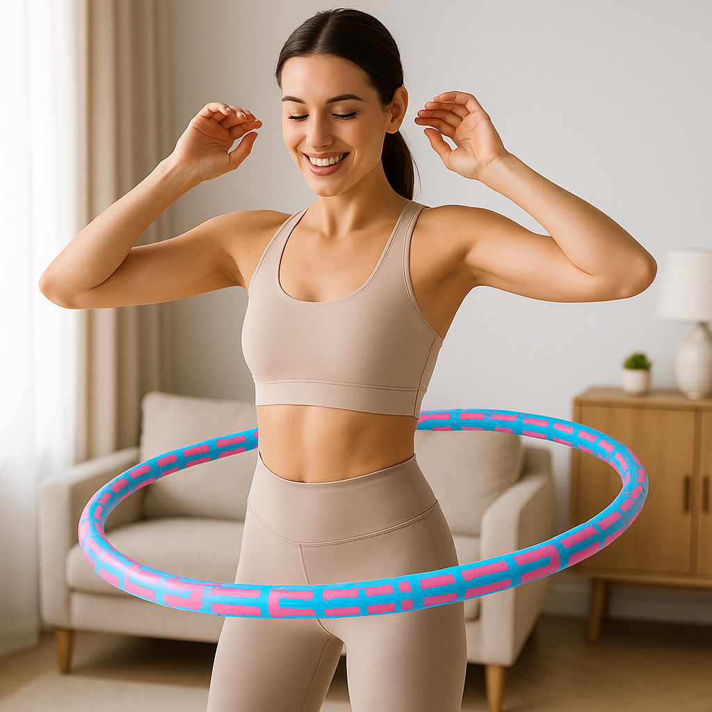 cerceau fitness femme dans son salon hula hoop taille