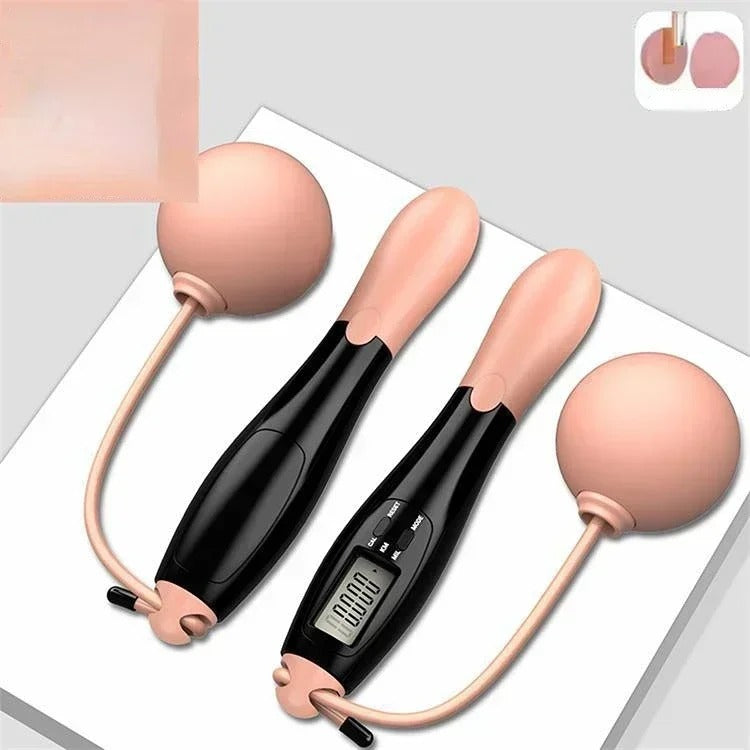 corde a sauter sans corde noire et rose boules lestees