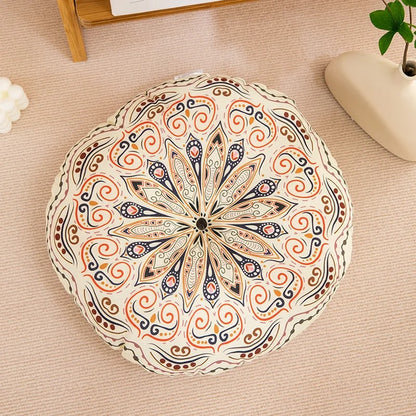 coussin yoga motif beige fleurs