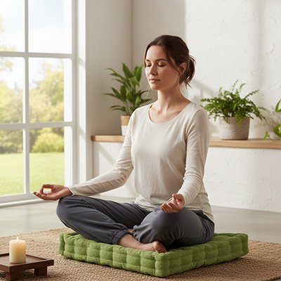 Coussin yoga vert méditation et respiration