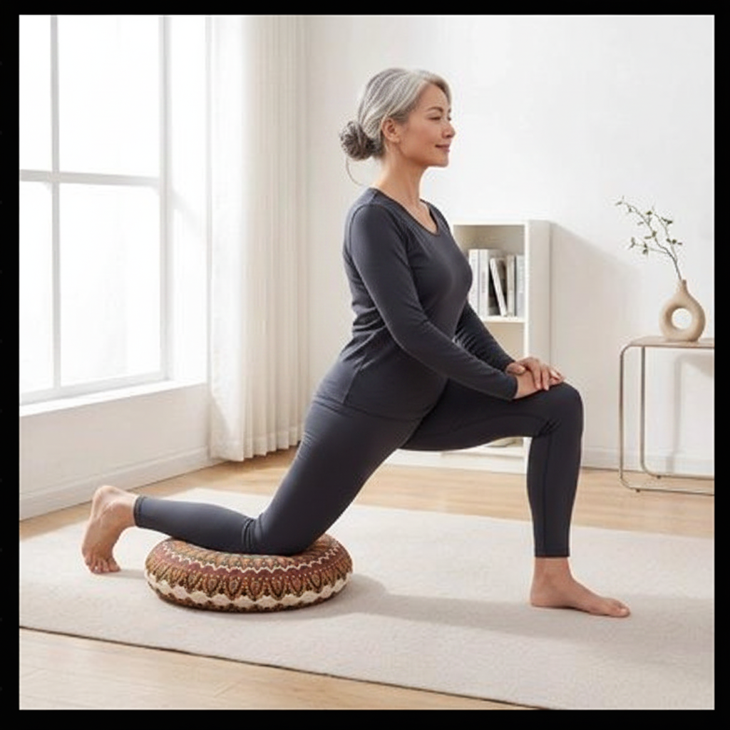 femme 50 fente basse sur coussin yoga