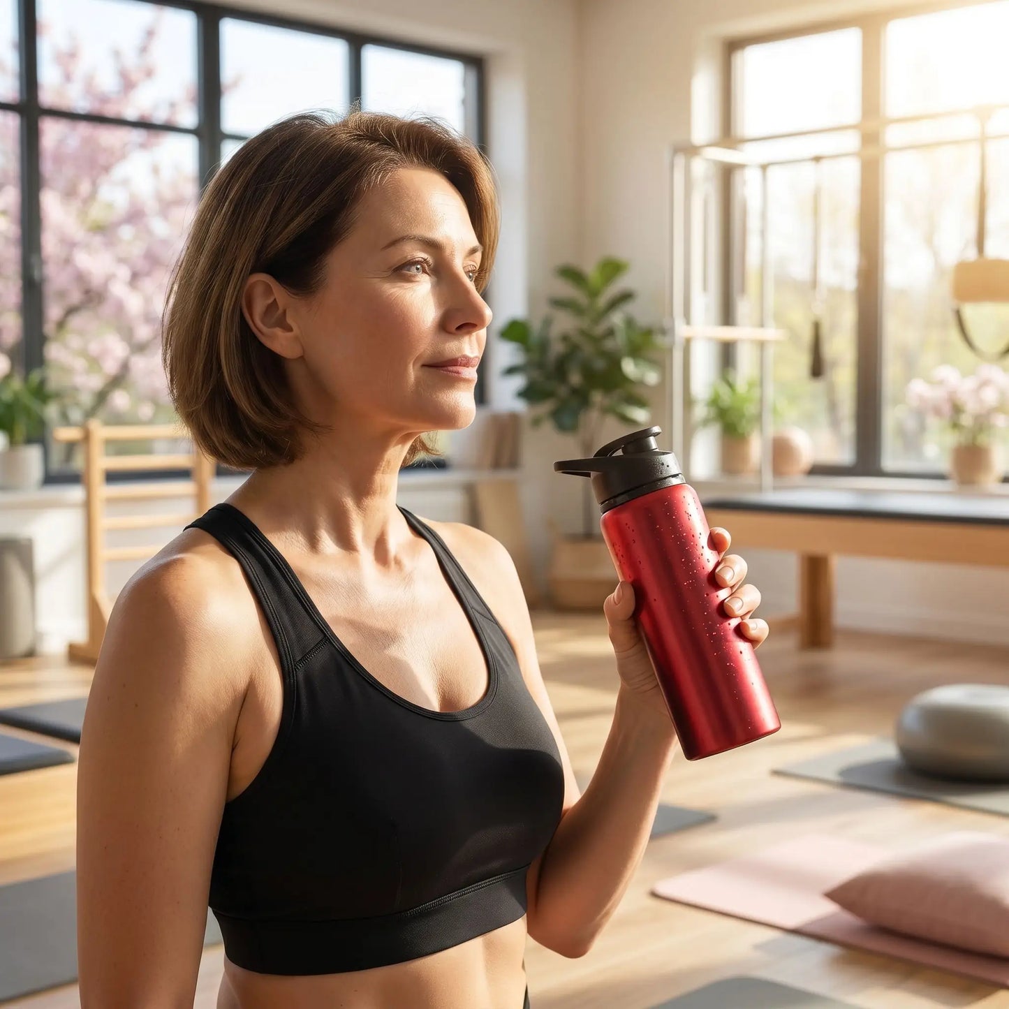 gourde isotherme femme entrainement studio lumineux