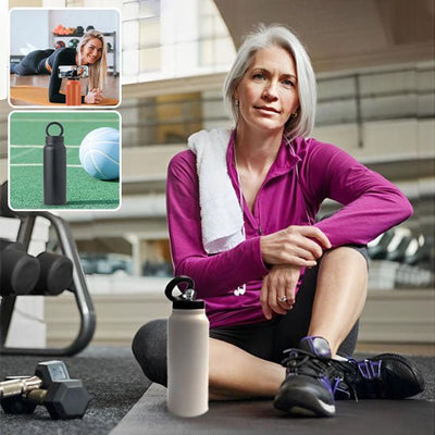 gourde isotherme-porte-telephone-femme pause salle sport