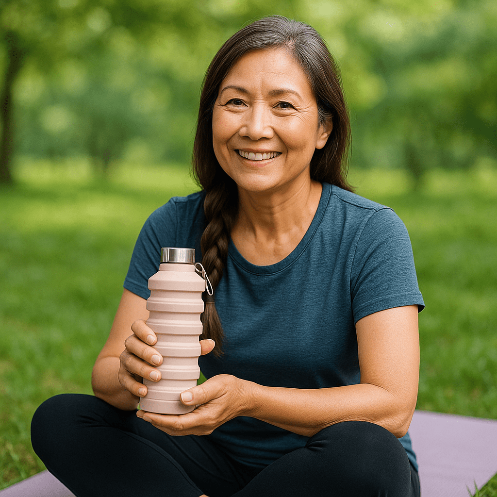 gourde pour le sport femme plus de 45ans  hydratation pendant seance pilates