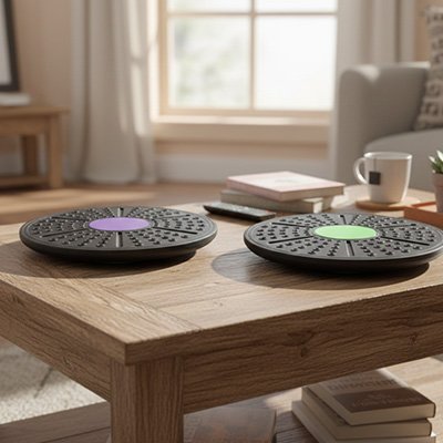 Planche d'équilibre posée sur table