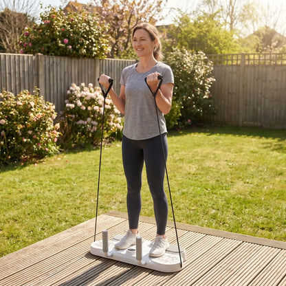 planche Pilates femme exercices dans son jardin