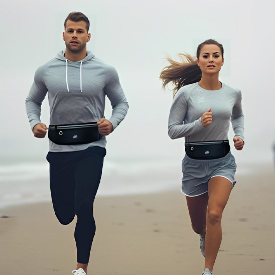 sac banane couple faisant jogging