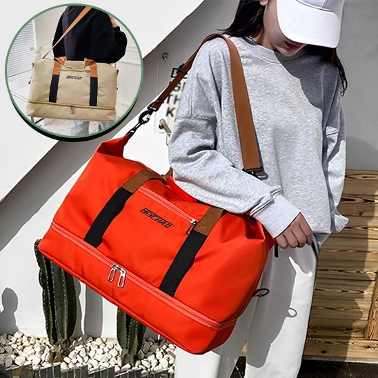 sac de sport rouge femme en tenue de sport