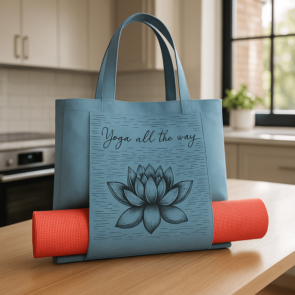 sac yoga bleu sur table cuisine