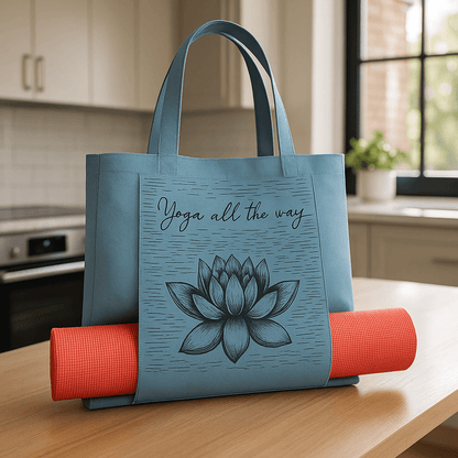 sac yoga bleu sur table cuisine