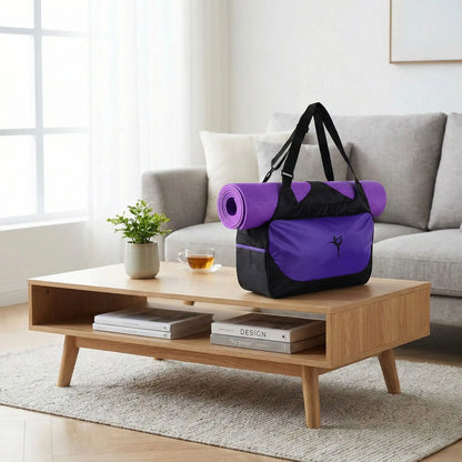 sac yoga noir et violet table salon