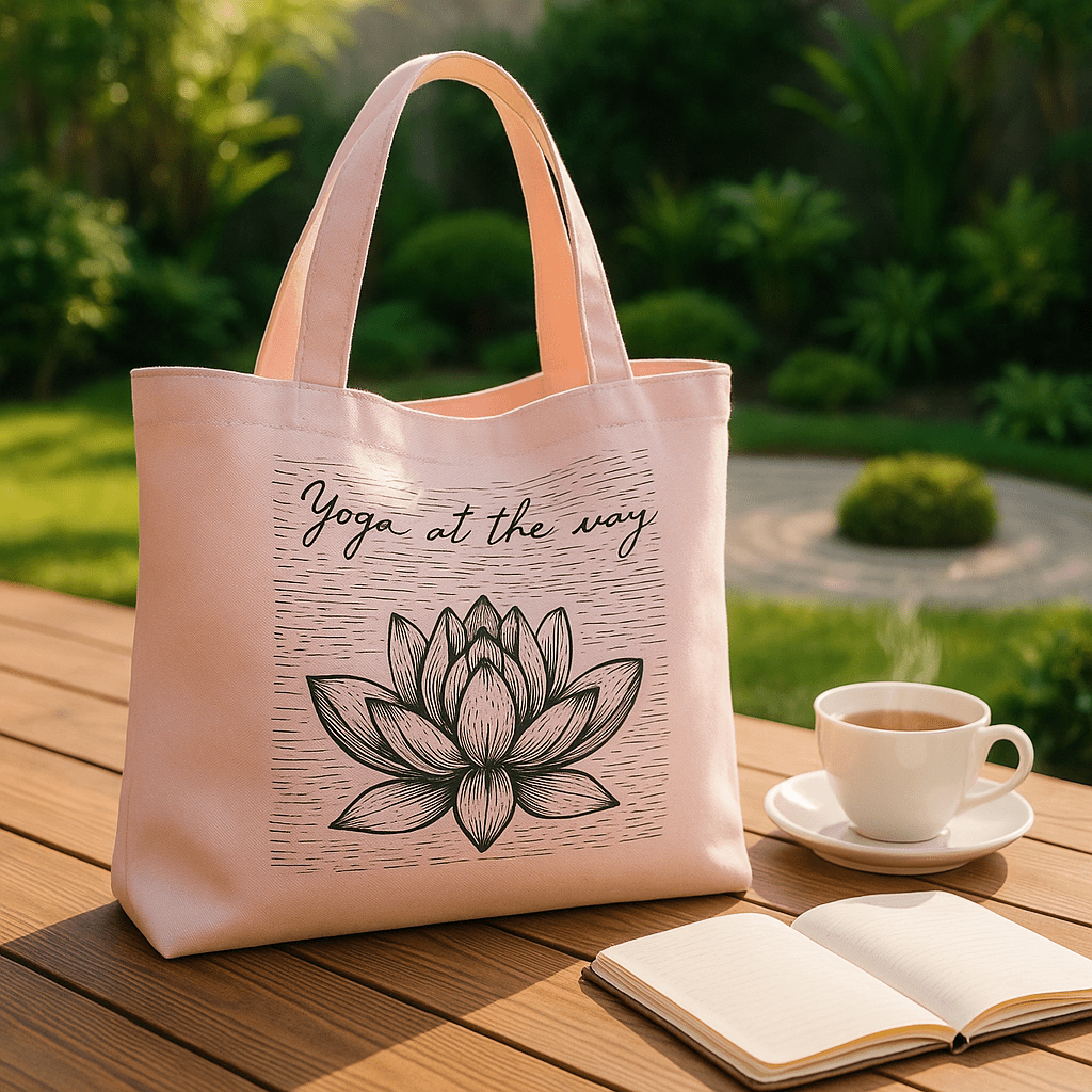 sac yoga rose sur une table sur la terrasse