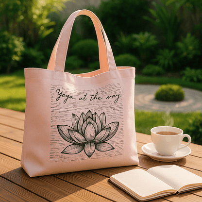 sac yoga rose sur une table sur la terrasse