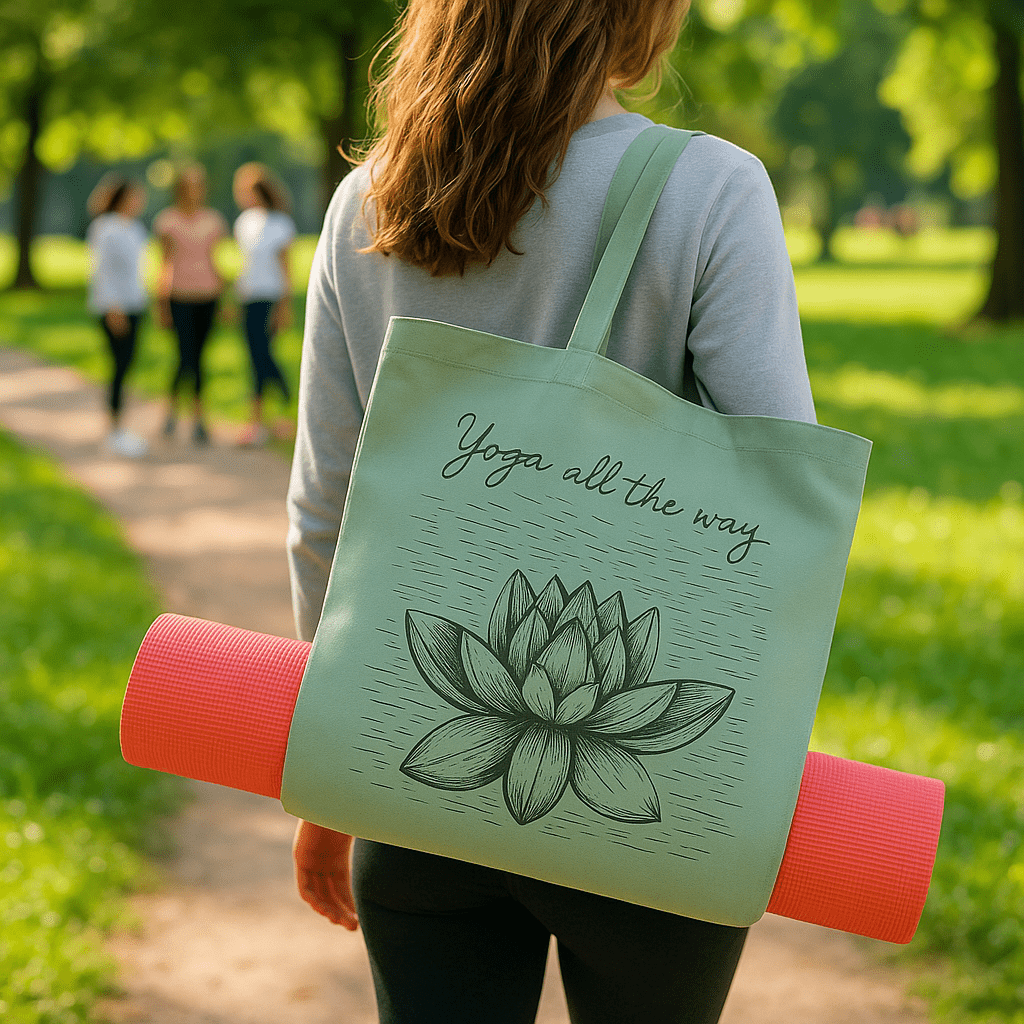 sac yoga vert famme au parc pour seance pilates