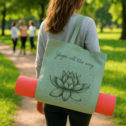 sac yoga vert famme au parc pour seance pilates