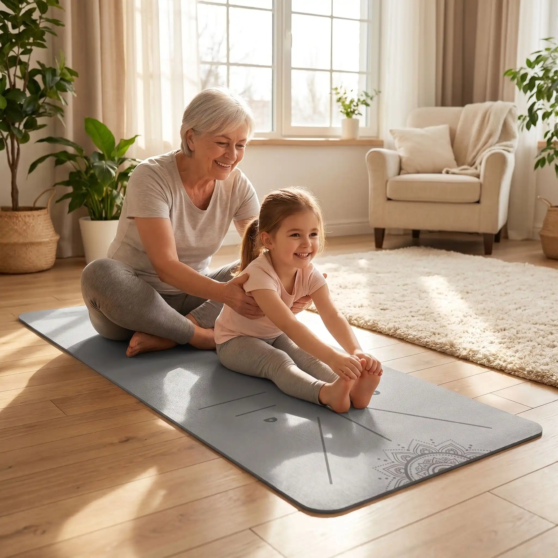 tapis de Pilates une mamie avec sa petite fille faisant exercices
