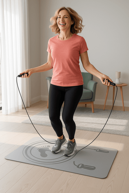 tapis de sport femme dans son salon entrainement corde