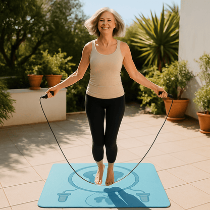 tapis de sport femme faisant de la corde a sauter