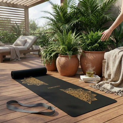 tapis de yoga antidérapant sur terrasse