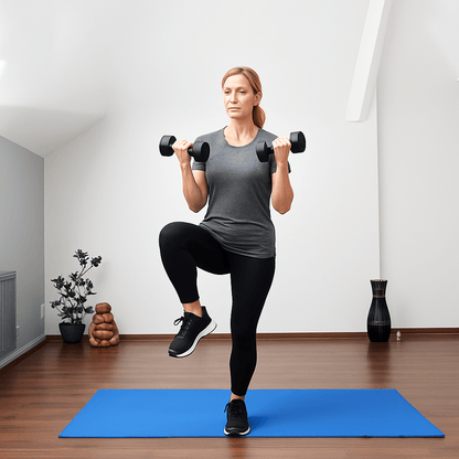 tapis de yoga femme plus 45ans faisant gym dans son salon