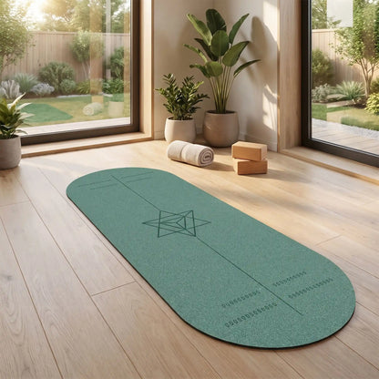 tapis de yoga vert dans salon face aux baies vitrées briques yoga