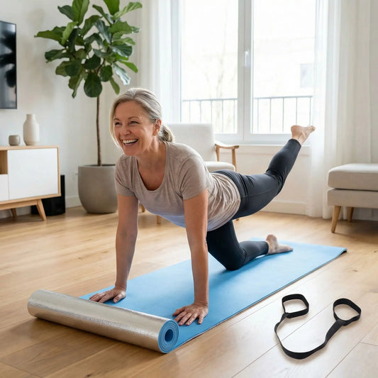 tapis pilates femme heureuse faisant exercices