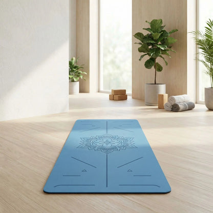 tapis yoga bleu dans salle yoga