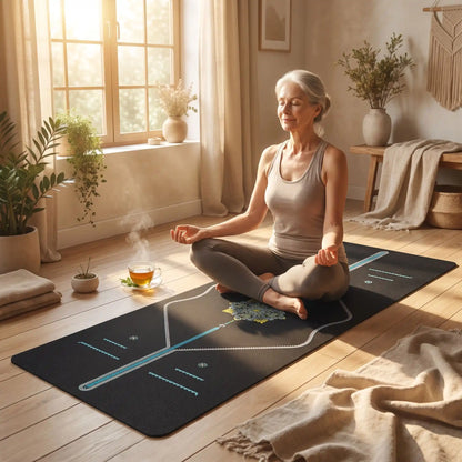 tapis yoga noir femme relaxation séance à domicile