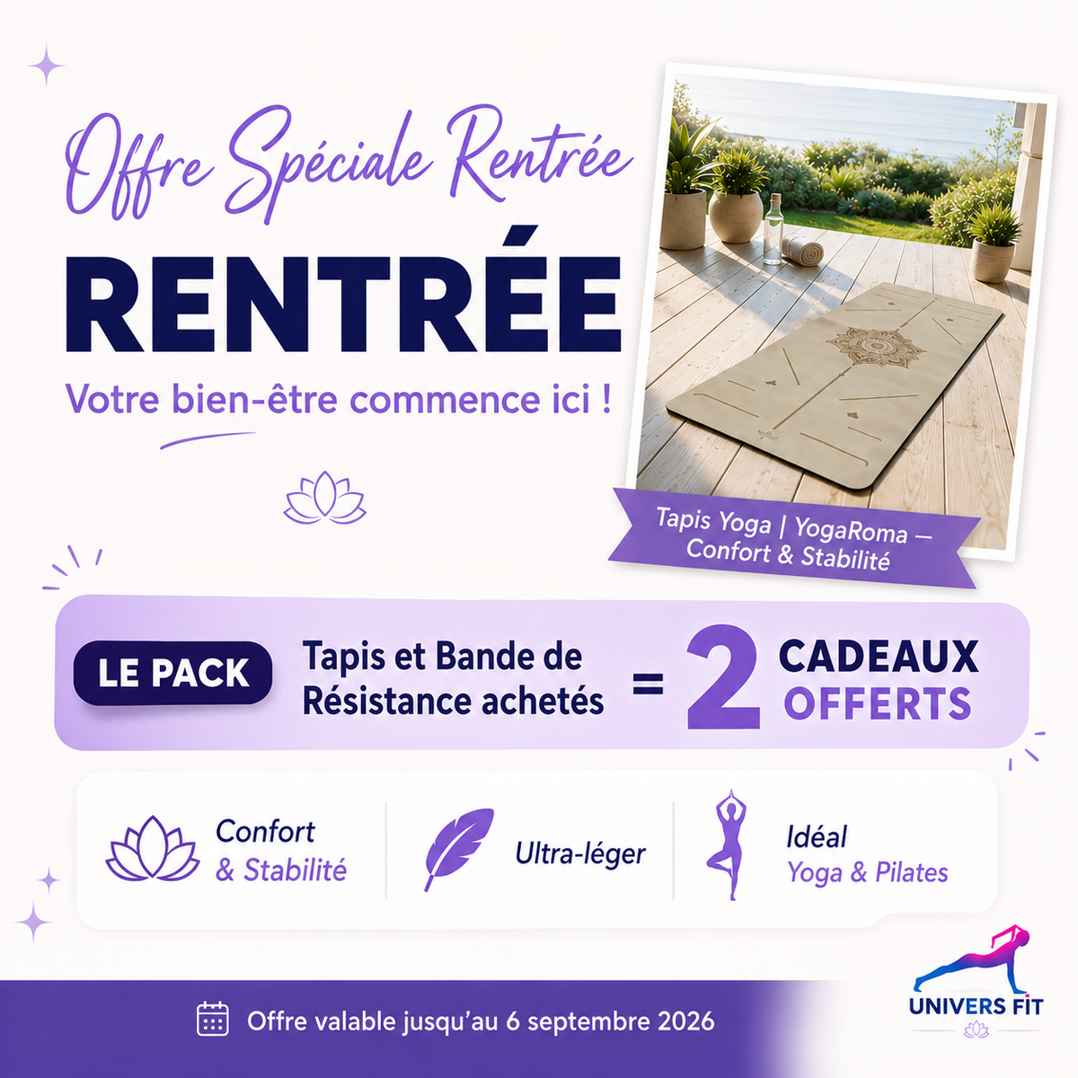 tapis yoga offre rentrée 2 cadeaux offerts