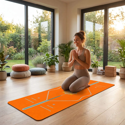 tapis yoga orange femme relaxation a domicile