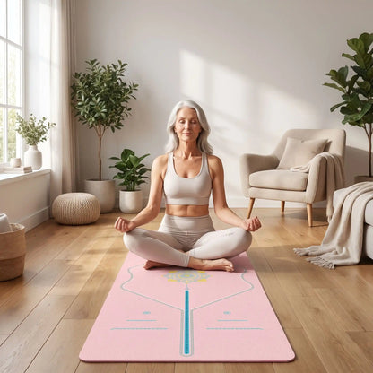 tapis yoga rose femme 60ans position lotus