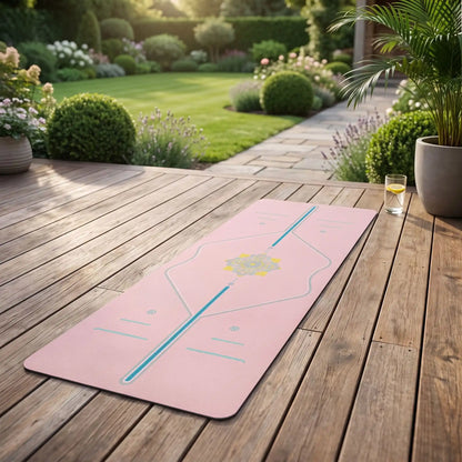 tapis yoga rose sur terrasse