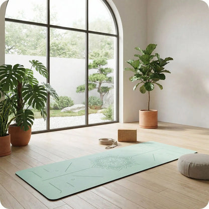 tapis yoga vert dans piéce a domicile